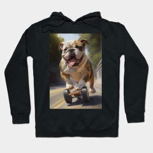 English Bulldog Skateboard Card Hoodie